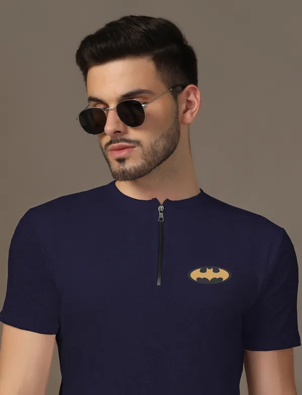 Dark_Blue_Cotton_Blend_Mandarin_Collar_Half_Sleeve_T_Shirt_For_Men