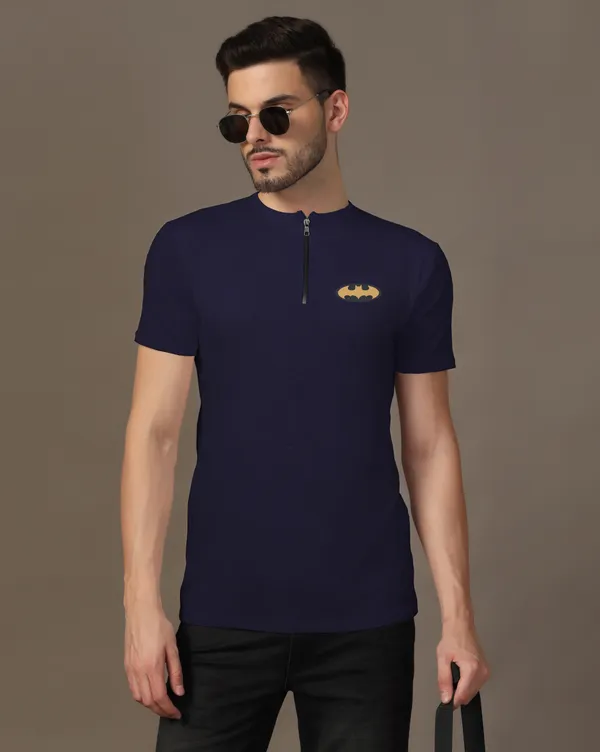 Dark_Blue_Cotton_Blend_Mandarin_Collar_Half_Sleeve_T_Shirt_For_Men