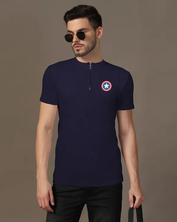Dark_Blue_Cotton_Blend_Mandarin_Collar_Half_Sleeve_T_Shirt_For_Men
