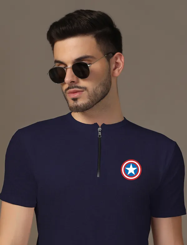 Dark_Blue_Cotton_Blend_Mandarin_Collar_Half_Sleeve_T_Shirt_For_Men