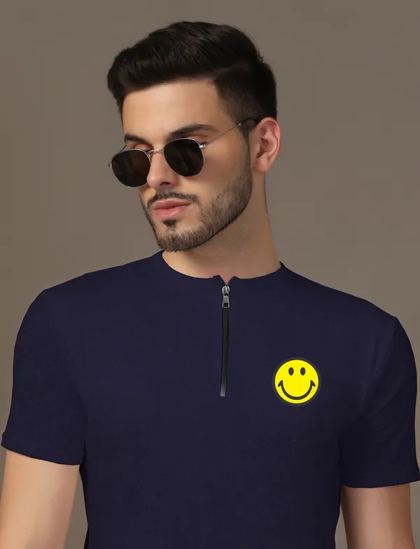 Dark_Blue_Cotton_Blend_Mandarin_Collar_Half_Sleeve_T_Shirt_For_Men
