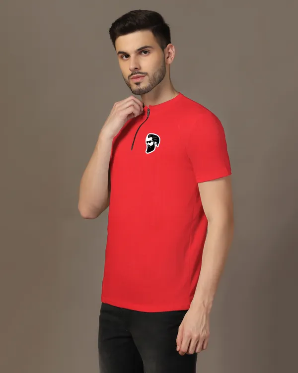 Red_Cotton_Blend_Mandarin_Collar_Half_Sleeve_T_Shirt_For_Men
