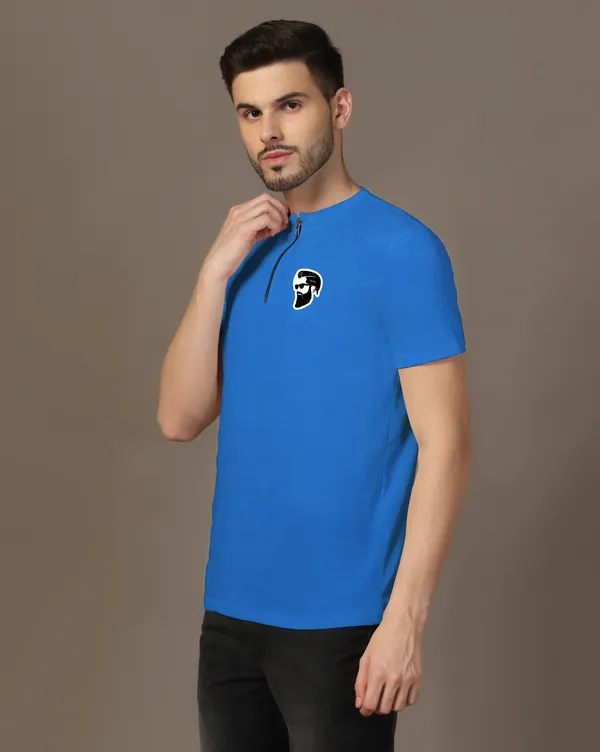 Blue_Cotton_Blend_Mandarin_Collar_Half_Sleeve_T_Shirt_For_Men