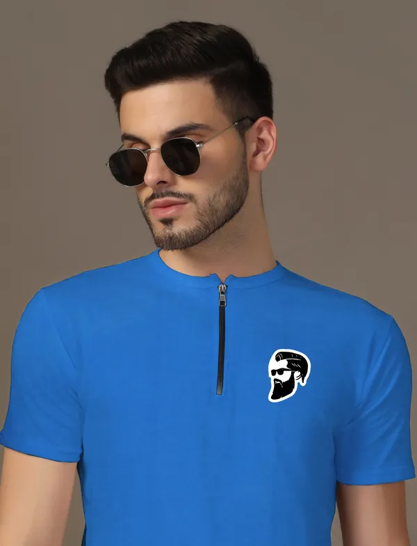 Blue_Cotton_Blend_Mandarin_Collar_Half_Sleeve_T_Shirt_For_Men