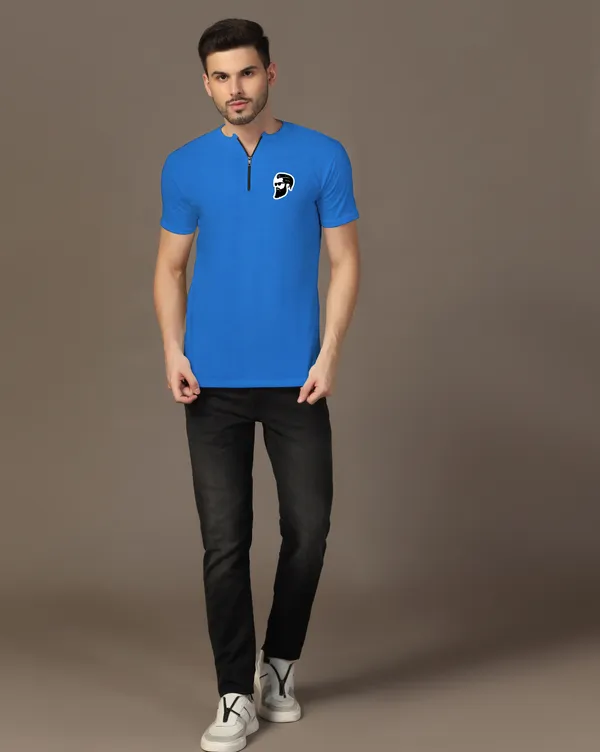 Blue_Cotton_Blend_Mandarin_Collar_Half_Sleeve_T_Shirt_For_Men