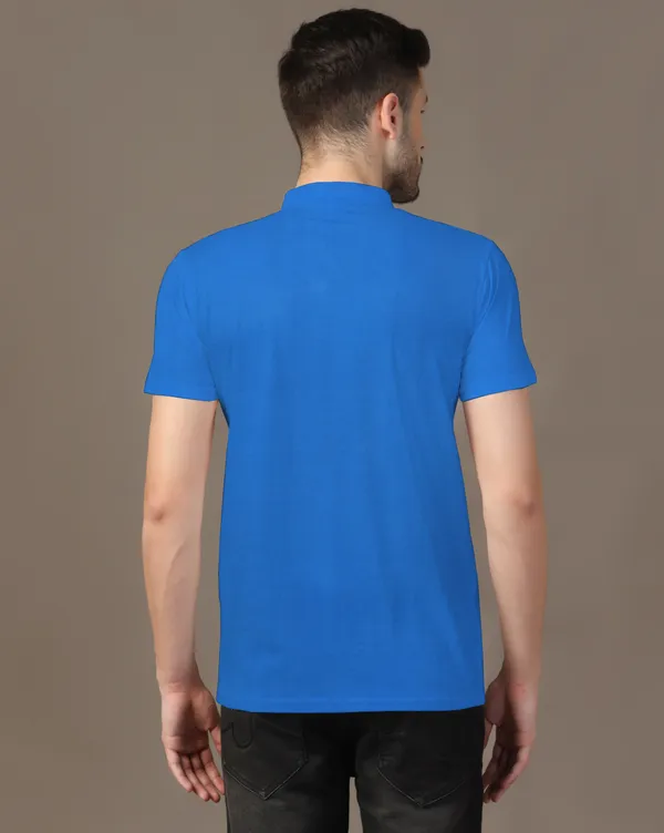 Blue_Cotton_Blend_Mandarin_Collar_Half_Sleeve_T_Shirt_For_Men