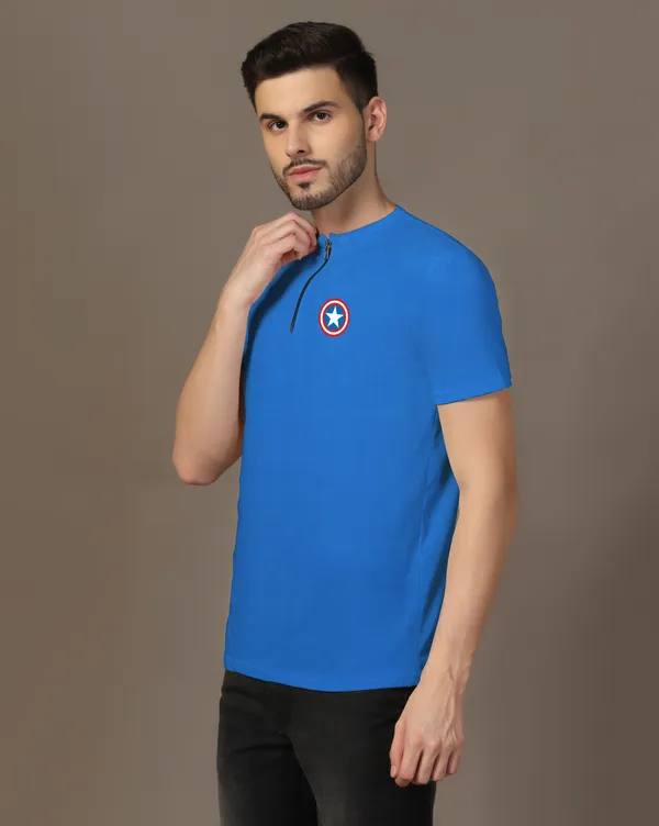 Blue_Cotton_Blend_Mandarin_Collar_Half_Sleeve_T_Shirt_For_Men