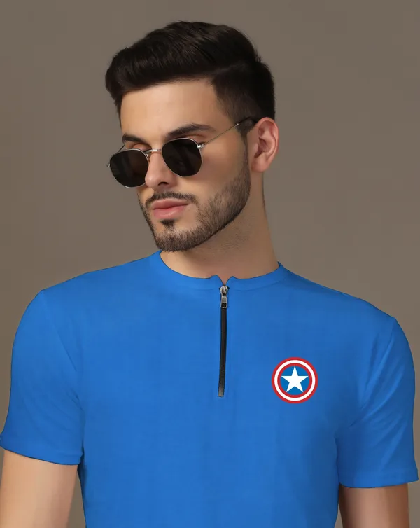 Blue_Cotton_Blend_Mandarin_Collar_Half_Sleeve_T_Shirt_For_Men