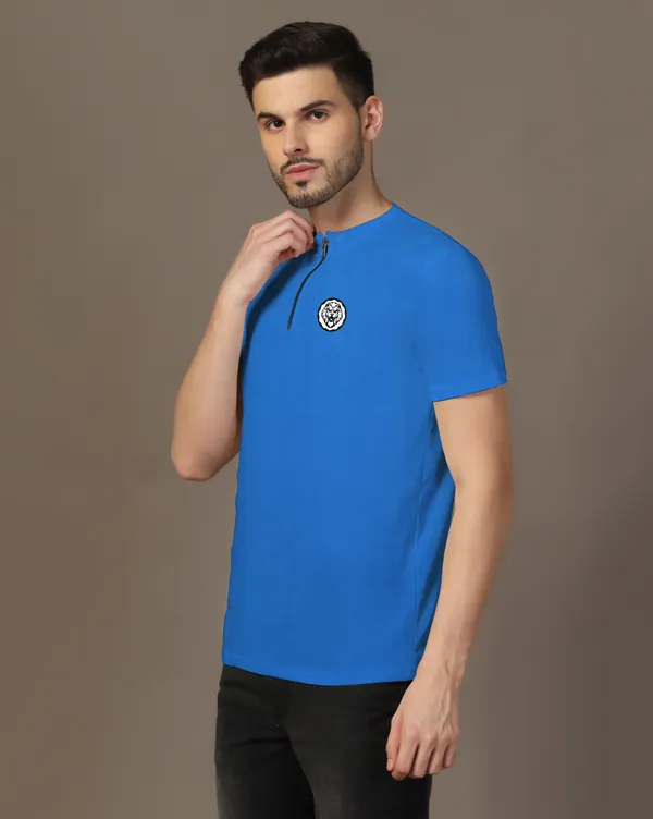 Blue_Cotton_Blend_Mandarin_Collar_Half_Sleeve_T_Shirt_For_Men