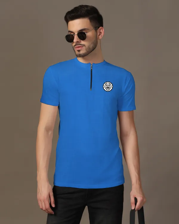 Blue_Cotton_Blend_Mandarin_Collar_Half_Sleeve_T_Shirt_For_Men