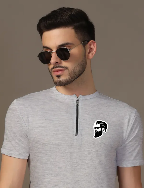Silver_Cotton_Blend_Mandarin_Collar_Half_Sleeve_T_Shirt_For_Men