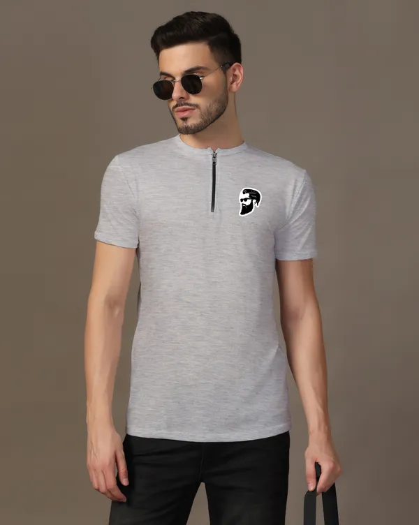 Silver_Cotton_Blend_Mandarin_Collar_Half_Sleeve_T_Shirt_For_Men