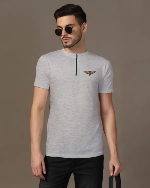 Silver_Cotton_Blend_Mandarin_Collar_Half_Sleeve_T_Shirt_For_Men