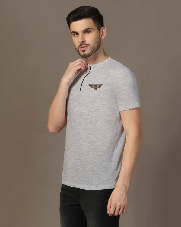 Silver_Cotton_Blend_Mandarin_Collar_Half_Sleeve_T_Shirt_For_Men