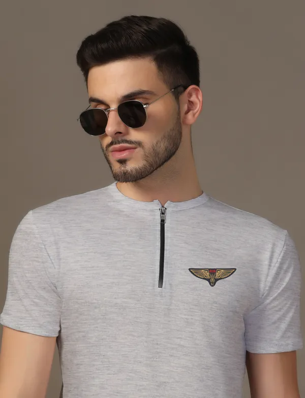 Silver_Cotton_Blend_Mandarin_Collar_Half_Sleeve_T_Shirt_For_Men