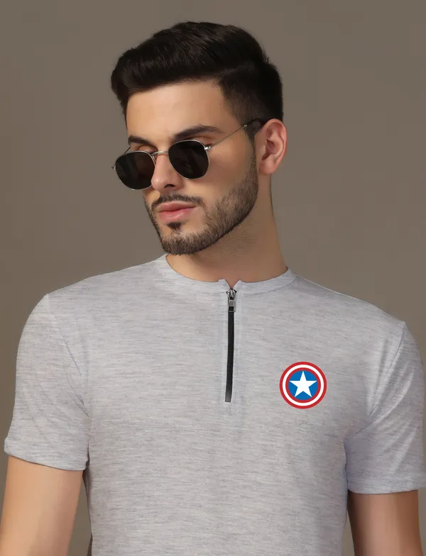 Silver_Cotton_Blend_Mandarin_Collar_Half_Sleeve_T_Shirt_For_Men
