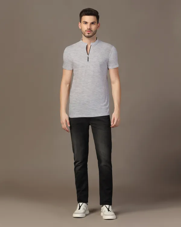 Silver_Cotton_Blend_Mandarin_Collar_Half_Sleeve_T_Shirt_For_Men