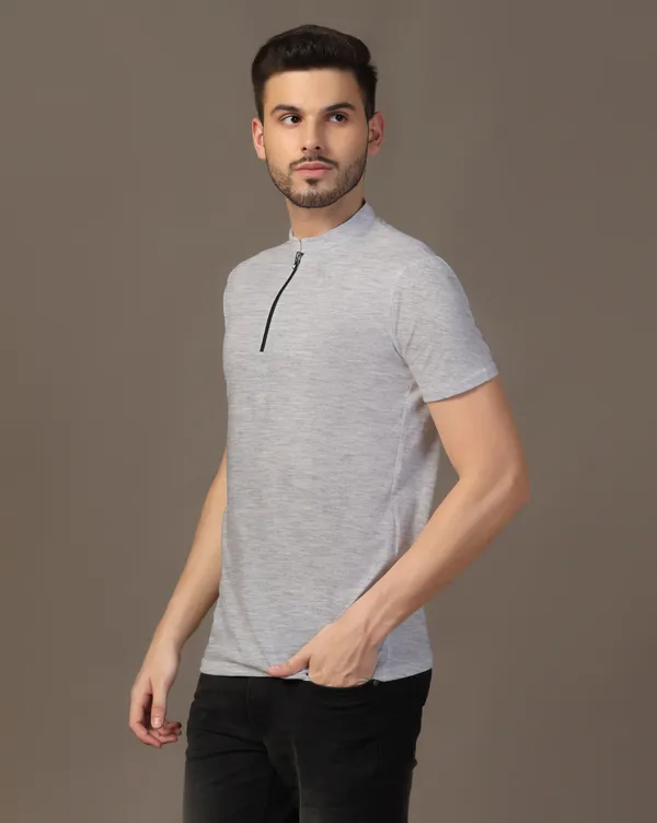 Silver_Cotton_Blend_Mandarin_Collar_Half_Sleeve_T_Shirt_For_Men