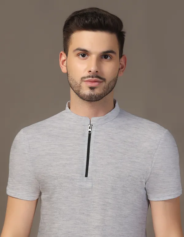 Silver_Cotton_Blend_Mandarin_Collar_Half_Sleeve_T_Shirt_For_Men