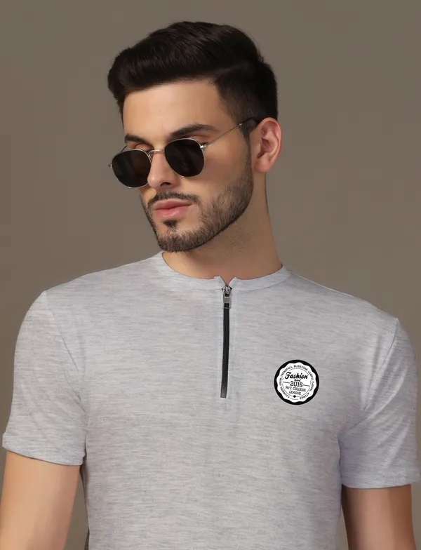 Silver_Cotton_Blend_Mandarin_Collar_Half_Sleeve_T_Shirt_For_Men