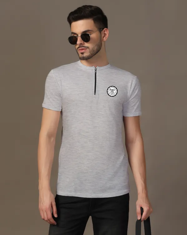 Silver_Cotton_Blend_Mandarin_Collar_Half_Sleeve_T_Shirt_For_Men