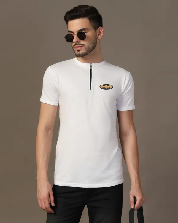 White_Cotton_Blend_Mandarin_Collar_Half_Sleeve_T_Shirt_For_Men