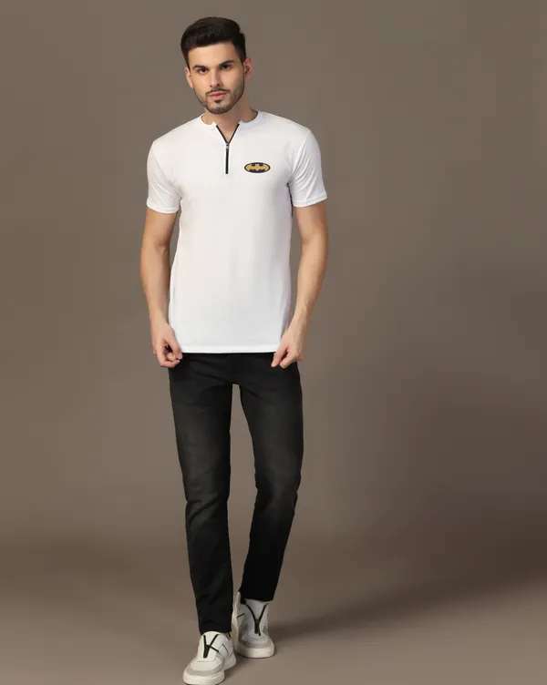White_Cotton_Blend_Mandarin_Collar_Half_Sleeve_T_Shirt_For_Men