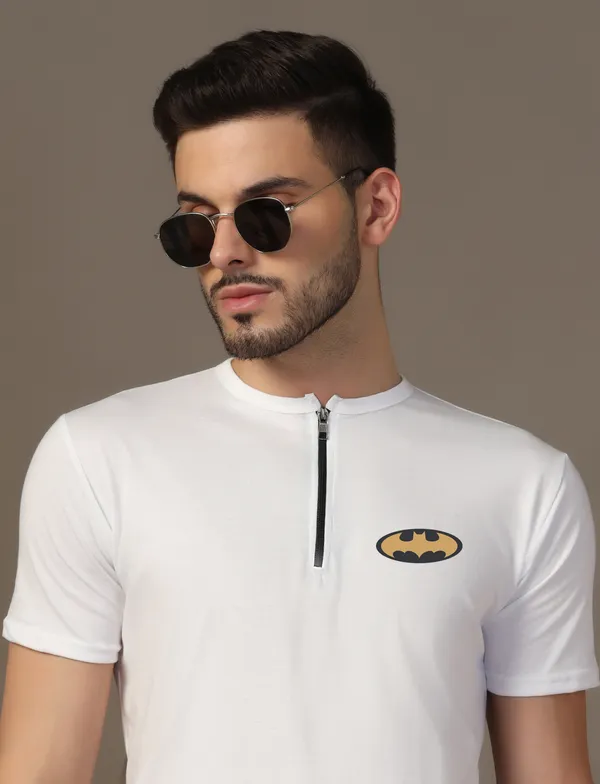 White_Cotton_Blend_Mandarin_Collar_Half_Sleeve_T_Shirt_For_Men