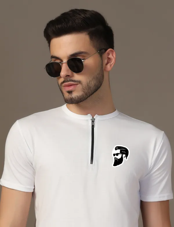 White_Cotton_Blend_Mandarin_Collar_Half_Sleeve_T_Shirt_For_Men