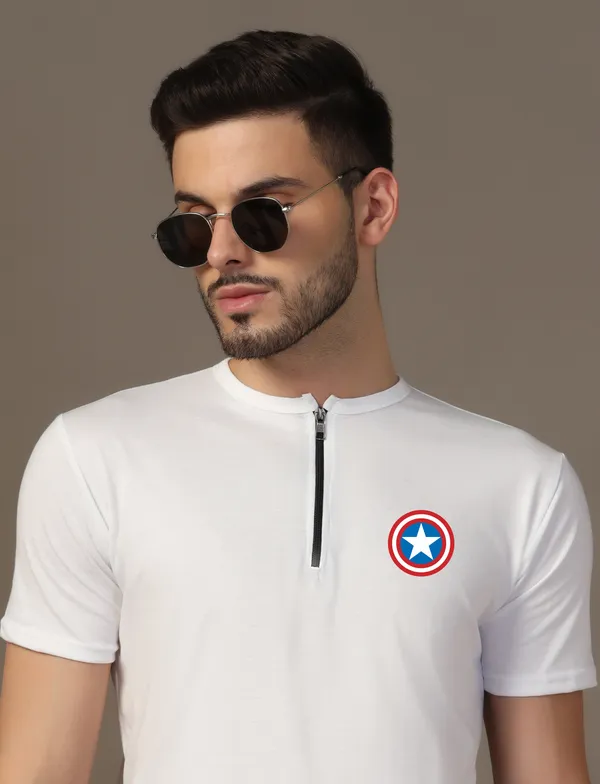 White_Cotton_Blend_Mandarin_Collar_Half_Sleeve_T_Shirt_For_Men