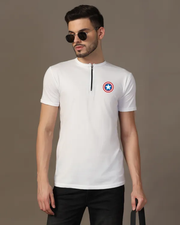 White_Cotton_Blend_Mandarin_Collar_Half_Sleeve_T_Shirt_For_Men