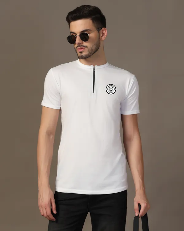 White_Cotton_Blend_Mandarin_Collar_Half_Sleeve_T_Shirt_For_Men