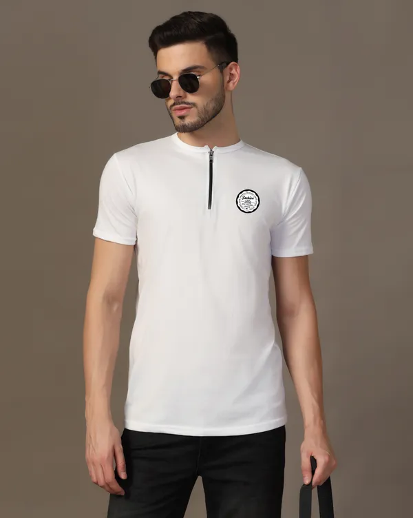 White_Cotton_Blend_Mandarin_Collar_Half_Sleeve_T_Shirt_For_Men