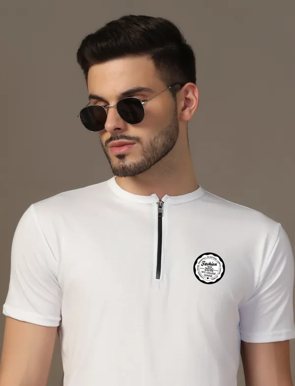 White_Cotton_Blend_Mandarin_Collar_Half_Sleeve_T_Shirt_For_Men