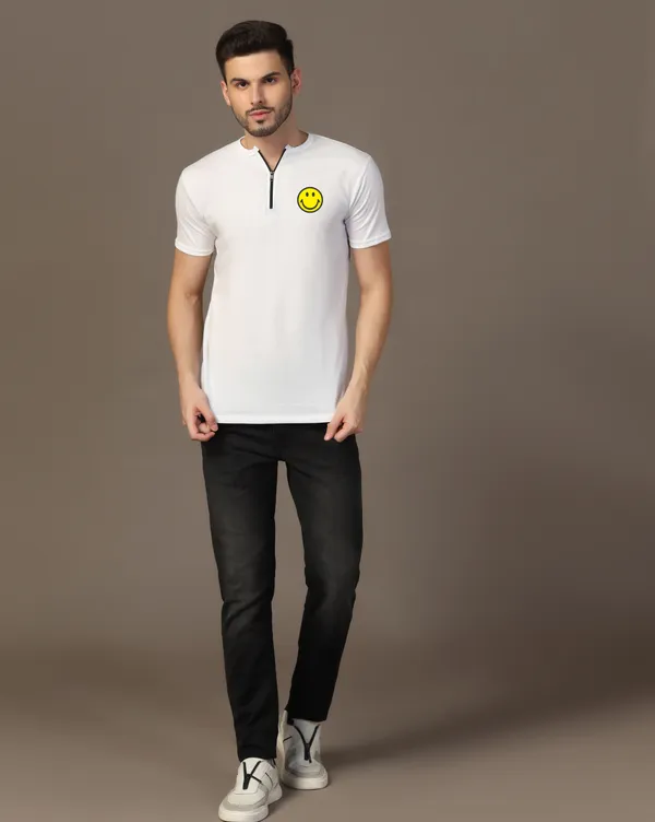 White_Cotton_Blend_Mandarin_Collar_Half_Sleeve_T_Shirt_For_Men