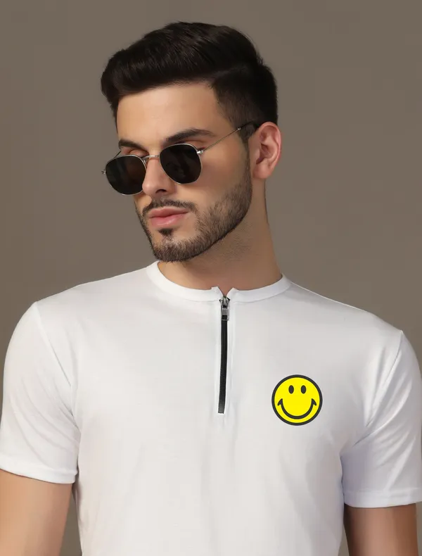 White_Cotton_Blend_Mandarin_Collar_Half_Sleeve_T_Shirt_For_Men