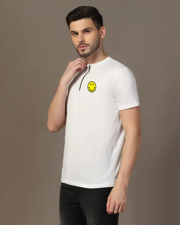 White_Cotton_Blend_Mandarin_Collar_Half_Sleeve_T_Shirt_For_Men