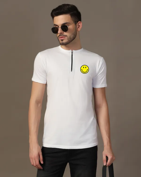 White_Cotton_Blend_Mandarin_Collar_Half_Sleeve_T_Shirt_For_Men