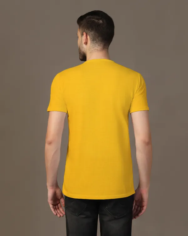Yellow_Cotton_Blend_Mandarin_Collar_Half_Sleeve_T_Shirt_For_Men