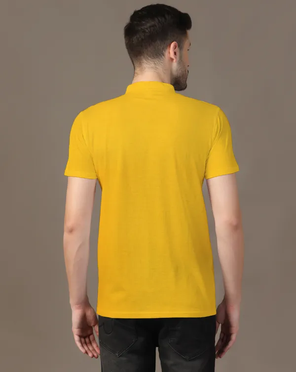 Yellow_Cotton_Blend_Mandarin_Collar_Half_Sleeve_T_Shirt_For_Men