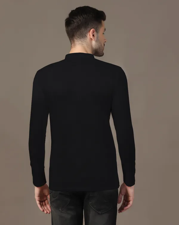 Black_Cotton_Blend_Mandarin_Collar_Full_Sleeve_T_Shirt_For_Men
