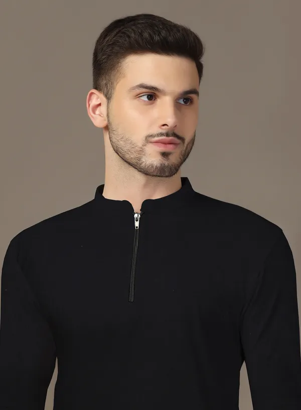 Black_Cotton_Blend_Mandarin_Collar_Full_Sleeve_T_Shirt_For_Men