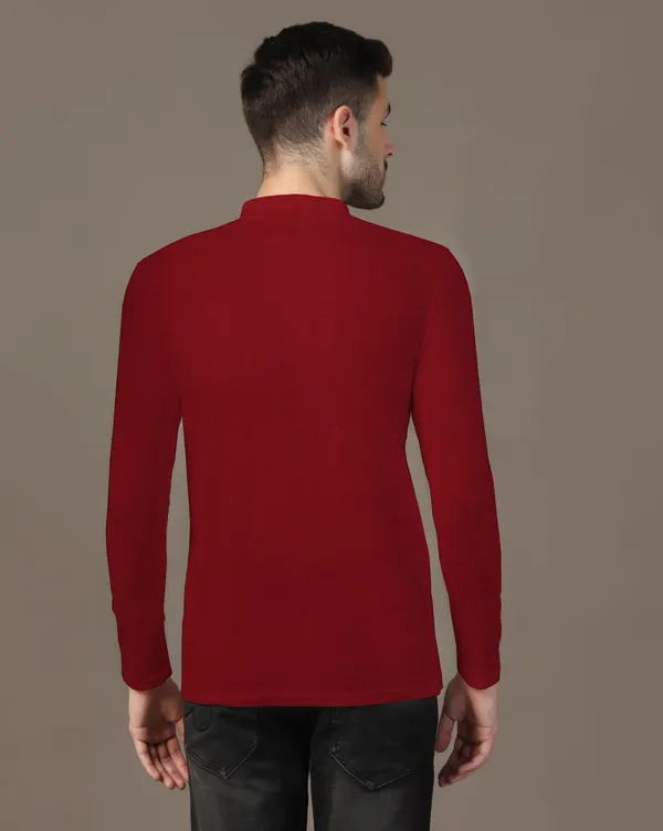 Maroon_Cotton_Blend_Mandarin_Collar_Full_Sleeve_T_Shirt_For_Men