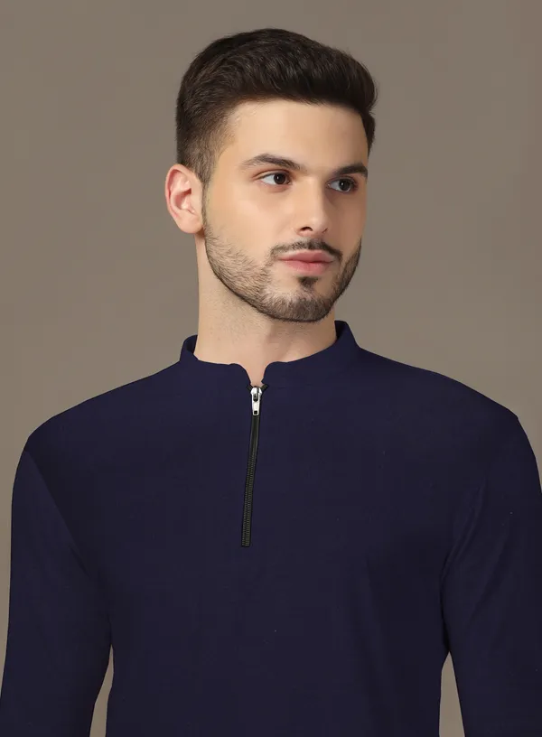 Dark_Blue_Cotton_Blend_Mandarin_Collar_Full_Sleeve_T_Shirt_For_Men