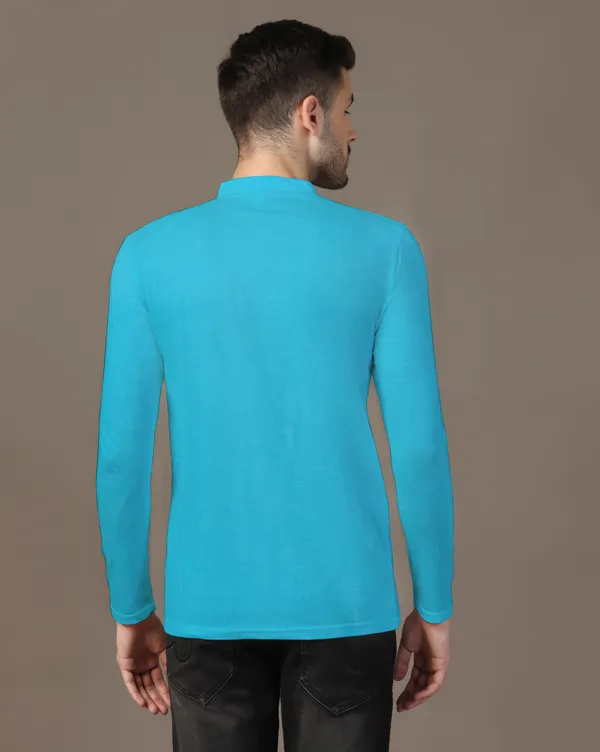 Turquoise_Cotton_Blend_Mandarin_Collar_Full_Sleeve_T_Shirt_For_Men