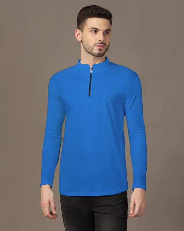 Blue_Cotton_Blend_Mandarin_Collar_Full_Sleeve_T_Shirt_For_Men