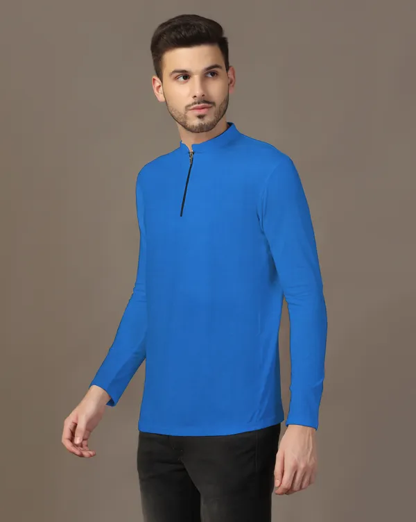 Blue_Cotton_Blend_Mandarin_Collar_Full_Sleeve_T_Shirt_For_Men