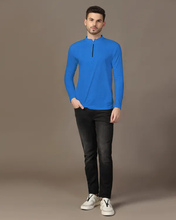 Blue_Cotton_Blend_Mandarin_Collar_Full_Sleeve_T_Shirt_For_Men