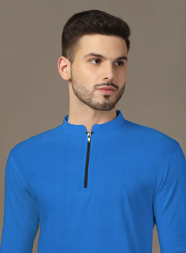 Blue_Cotton_Blend_Mandarin_Collar_Full_Sleeve_T_Shirt_For_Men