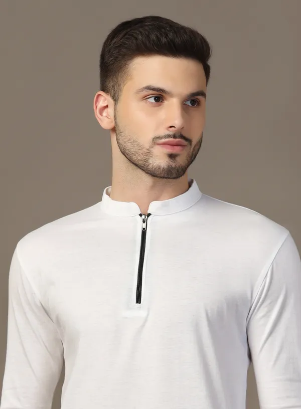White_Cotton_Blend_Mandarin_Collar_Full_Sleeve_T_Shirt_For_Men